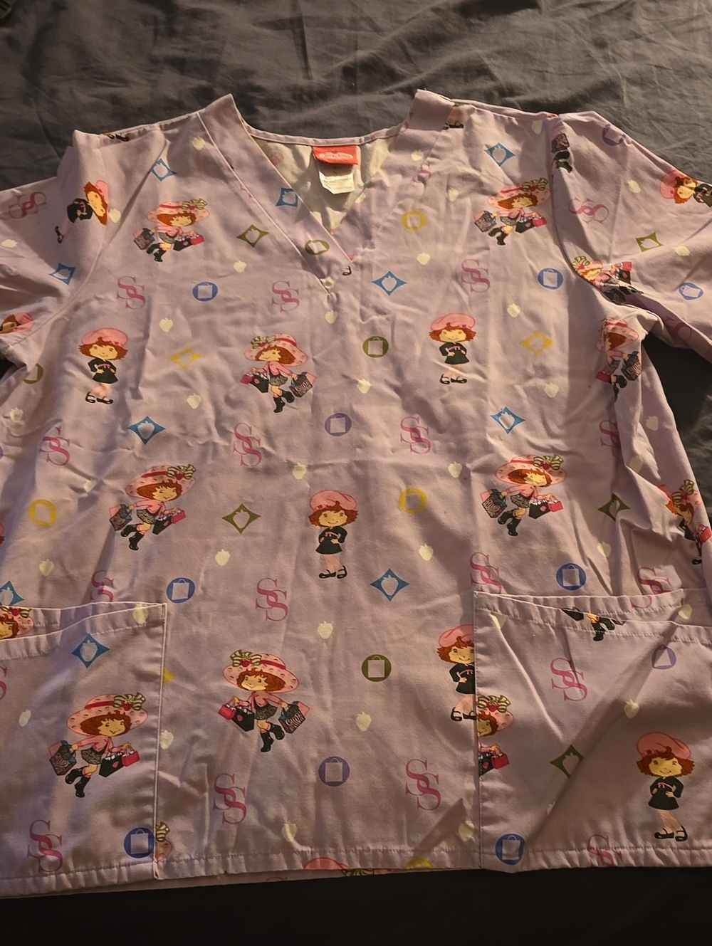 Lavender Women’s Scrub Top with Playful Character Print